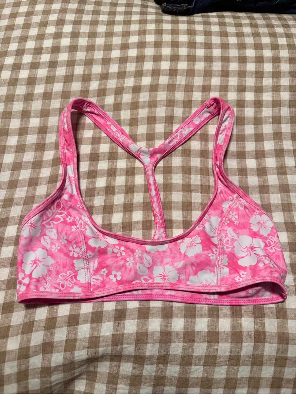 Kulana Kinis pink floral racer back bikini top